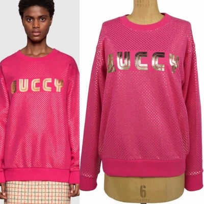talla XS NUEVO $1,300 GUCCI Rosa DORADO LOGOTIPO SEGA Mini Estrellas SUDADERA DE GRAN TAMAÑO TOP Foto 1 de 4