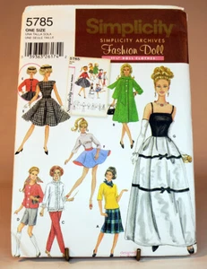 Pattern Barbie Clothes ARCHIVES Dress Skirt Coat Top Simplicity 5785 - Picture 1 of 2