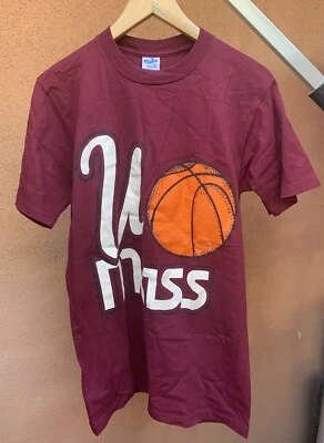 Vintage 90’s UMass Basketball T-Shirt M Velva Sheen Maroon Made in USA - Image 1 of 4