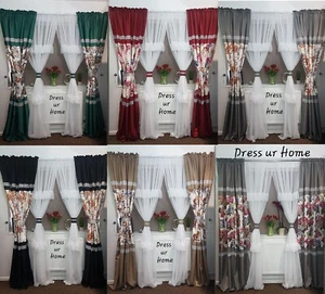 Stunning set net with curtains flounce sparkle straps flowers grey, black, green - Picture 1 of 31