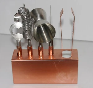 Godinger 6 Piece  Hammered Copper Finish  Bar Set Tools & Stand  - Picture 1 of 7