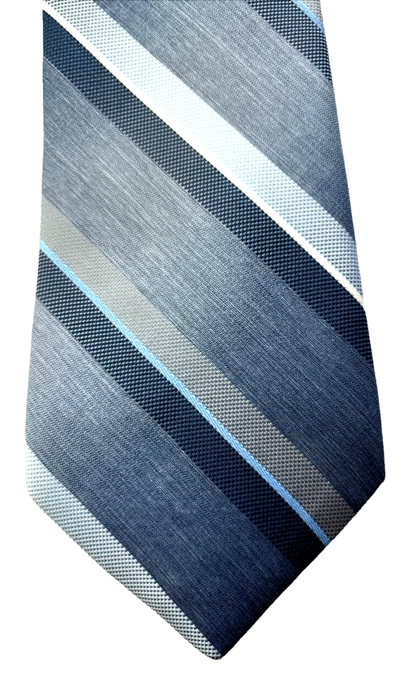 Giovanni Tie Blue, Silk blend, White Gray striped made in U.S.A. 58x3" - Image 1 of 4