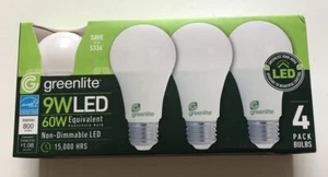 Greenlite 9W LED 4 Pack Bulbs Non-Dimmable 15,000 Hrs - Picture 1 of 6
