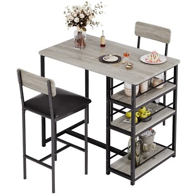 Dining Table Set with 2 Hight Chairs Bar Stools Dinette for Small Space Kitchen - Image 1 of 4