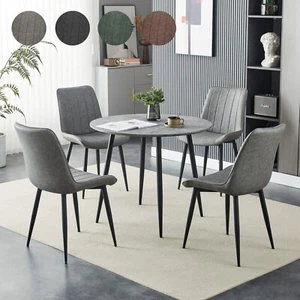 Grey Wooden Round Dining Table Set with 4 Chairs 90cm Table Faux Leather Seats - Picture 1 of 54