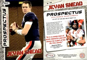 2010 Sage Hit Prospectus Rookie Jevan Snead #P-14 Ole Miss Rebels/Buccaneers - Picture 1 of 1
