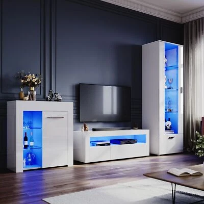 High Gloss Living Room Furniture Set LED TV Stand Unit Cabinet Display Sideboard - Image 1 of 4
