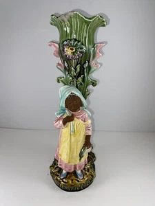 Rare Majolica Pottery Antique Blackamoor Girl Child Vase 19th Century France - Picture 1 of 9