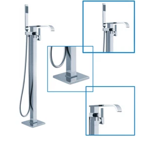 Chrome Floor Mount Free Standing Tub Mixer Faucet Tub Filler Hand Shower Tap - Picture 1 of 10