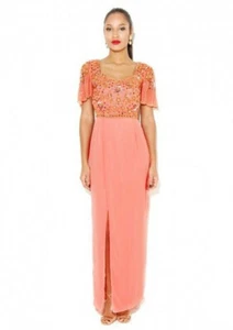 Virgos Lounge Sweetheart Embellished Wedding Party Cocktail Dress Coral Maxi 10 - Picture 1 of 2