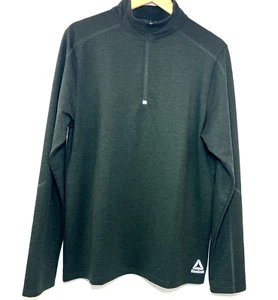 Reebok Polo Shirt Pullover Long Sleeve 1/4 Zip Green Polyester Blend Mens Medium - Picture 1 of 6