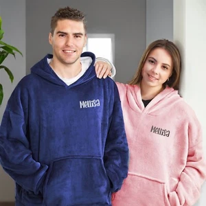 Embroidered Oversized Hoodie Custom Name Personalised Fleece Sherpa Hoodie - Picture 1 of 24
