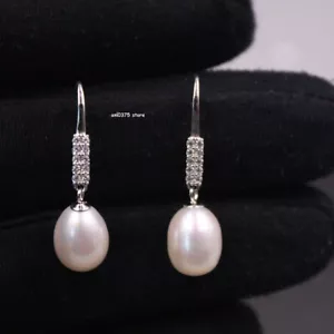 Real 925 Sterling Silver Women's Natural Freshwater Pearl Earrings Hook 1.18inch - Picture 1 of 5