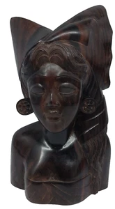 Carved Bust of Woman Bali Indonesia Wood Carving Sculpture Head 20 cm tall - Picture 1 of 11