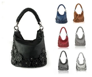 New Womens 3D Floral Effect Braided Strap Soft Shoulder Bag Tote Hobo Handbag - Picture 1 of 15
