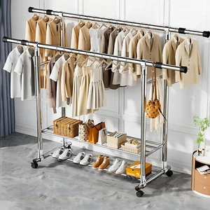 Heavy Duty Closet Organizer Metal Garment Rack Clothes Hanger Storage Shoes Rack - Picture 1 of 13