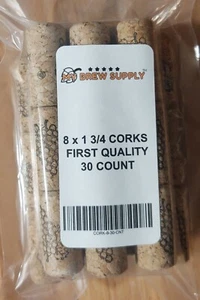 8 x 1 3/4 First Quality Straight Wine Corks 30 ct.for wine - Picture 1 of 1