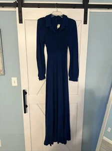 JODY OF CALIFORNIA Vintage 70’s Long Maxi Dress Sz XL Boho Blue Collared **read - Picture 1 of 7