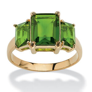 PalmBeach Jewelry Emerald-Cut Birthstone Gold-Plated Ring-August-Peridot