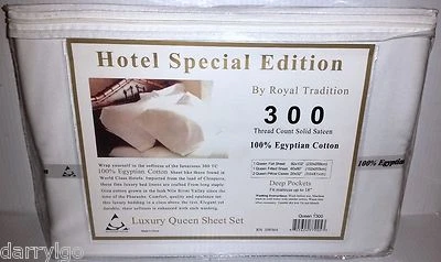 (NUEVO) Juego de sábanas blancas lisas Royal Tradition T300 (TALLA REINA) 300 hilos  Foto 1 de 3