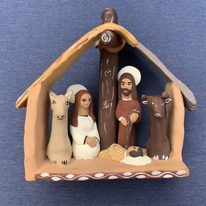 Christmas Nativity Scene Set Handmade Clay Pottery 6.5" high, 7" wide, 4" deep - Picture 1 of 13