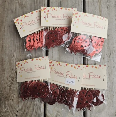 Glitter Ladybug Cupcake Toppers Pack Of 12 - Image 1 of 2