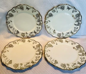 222 Fifth Cassian Toile Gold & White Dinner Plates Set 4 New Butterfly Floral - Picture 1 of 9