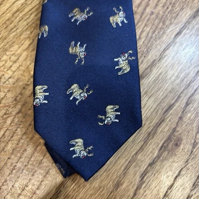 J.Crew 100% 真丝领带海军假日狗驯鹿刺绣新奇圣诞节  — 第 1/4 张图片