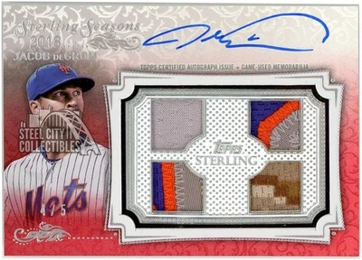 Jacob deGrom 2020 Topps Sterling Seasons Red Game-Used Patch Auto 4/5 - Image 1 of 2