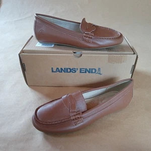 Lands' End Leather Loafer Comfort Slip On Casual Shoes Cognac Women's 8.5 Preppy - Picture 1 of 10