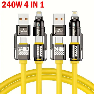 4-In-1 240W Super Fast Charging Cable Charger Data Cord Usb-C For iPhone Samsung - Image 1 of 4