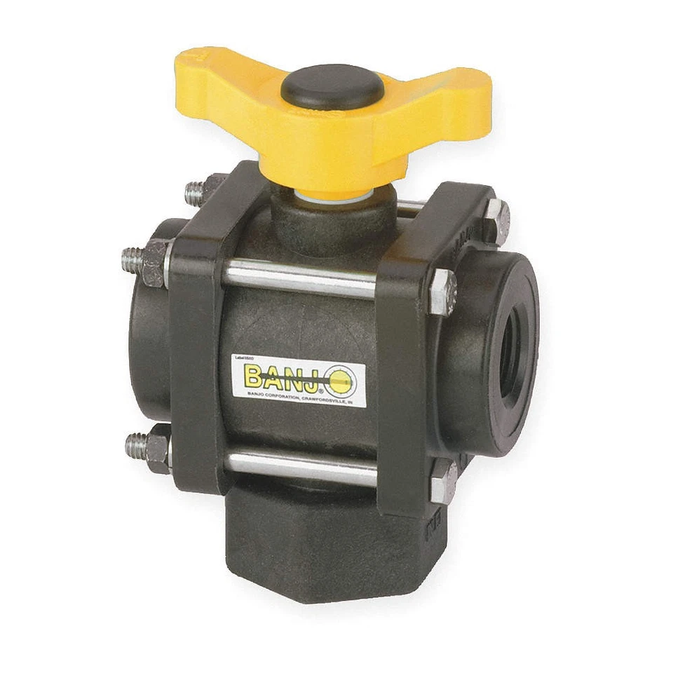 BANJO V075BL Manual 3-Way Ball Valve,3/4",Polypro 3DTF3 - Image 1 of 1