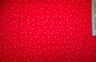 Christmas Fabric By The Yard Metallic Gold Stars on Red Premium Cotton 25 - Image 1 of 2