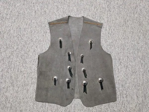 vintage 1960s 70s leather SUEDE handcrafted vest 38 cowhide WESTERN boho CONCHO - Picture 1 of 6