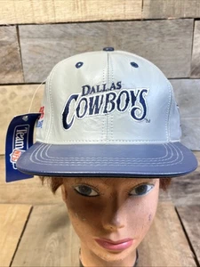 Vintage 90’s Dallas Cowboys Modern Brand Leather Snapback Hat Cap NWT Grey Blue - Bild 1 von 24