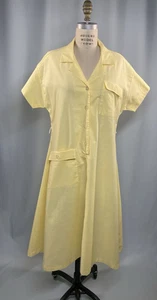 Vintage Dress SIZE LARGE yellow cotton shirtwaist maid uniform EJM 70s 80s - Picture 1 of 15