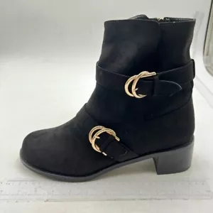 Women's Mid Calf Boots,Round Toe Comfort Low Heel Slouchy Dress Booties Black - Picture 1 of 6