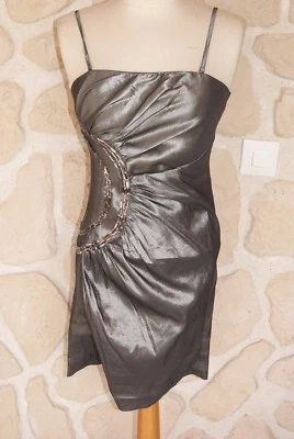 Robe de soirée grise avec perles neuve taille S marque Mimi'Show (bc) - Photo 1/3