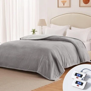 ThermaSnug Heated Electric Blanket Queen Size, 84" x 90" -Light Grey - Picture 1 of 6