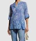 $260 Finley Women Blue Cotton Carley Paisley-Print Tunic Blouse Top Size Small