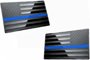 3"x 2" USA schwarz Metall Flagge Emblem für Autos (schwarz mit blauer Linie, 2 Stück) - Bild 1 von 3