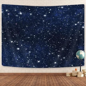 Blue Night Sky Tapestry Stars Wall Hanging Art Fabric Poster Space Bedroom Decor - Picture 1 of 9