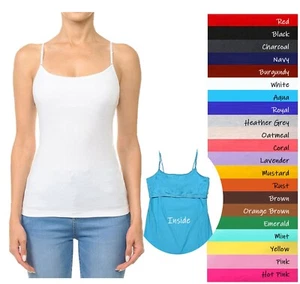(Ambiance Apparel)  Bra-Strap Camisole with Built in Shelf Bra Plain Tank Top - Picture 1 of 31