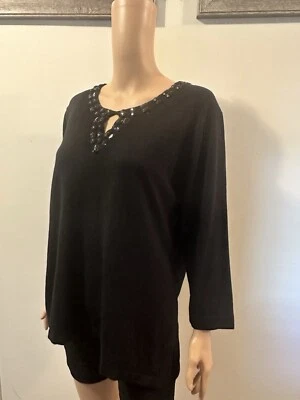 Свитер/топ Cathy Daniels с длинным рукавом вырез с отверстием под ключ черный бисер размер L - Изображение 1 из 4