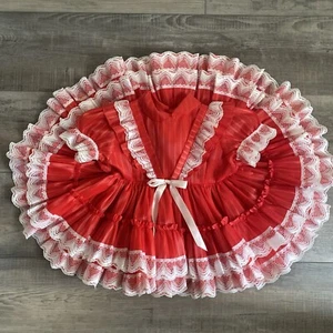Vintage Betty Oden Red Striped Full Circle Frilly Lace Pageant Party Dress Sz 2 - Picture 1 of 12