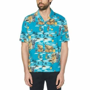 Original Penguin Men's Short Sleeve Camp Collar Caribbean Sea Sz Large  - Picture 1 of 5