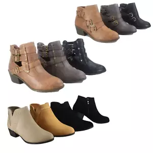 NUOVE scarpe stivaletti donna moda punta tonda cerniera tacco basso misura 6 - 10 - Foto 1 di 41