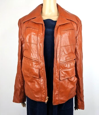 Chaqueta MARTINI AÑOS 70 Naranja Quemado Cuero Genuino Talla M Hombres Unisex Retro Foto 1 de 4