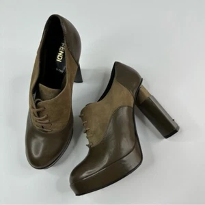 Fendi Women’s Brown Designer Suede Leather Oxford Luxury Ankle Boot EU 37.5 - Picture 1 of 13