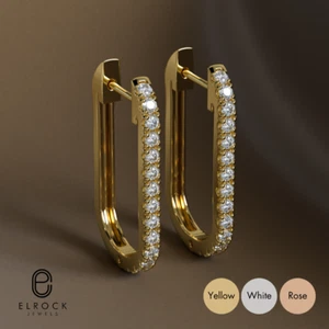 0.38 CTW , 14K Gold , Hoop Round Earrings Lab Grown Created Diamond - Picture 1 of 20